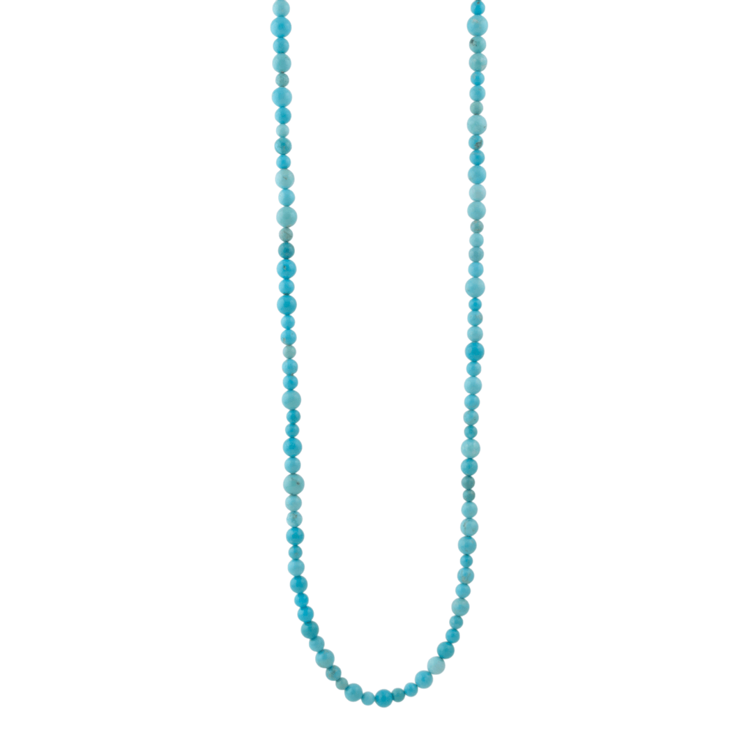 10k Gold Clasp x 33.5" Round Beaded Sleeping Beauty Turquoise Necklace - Kingdom Jewelry