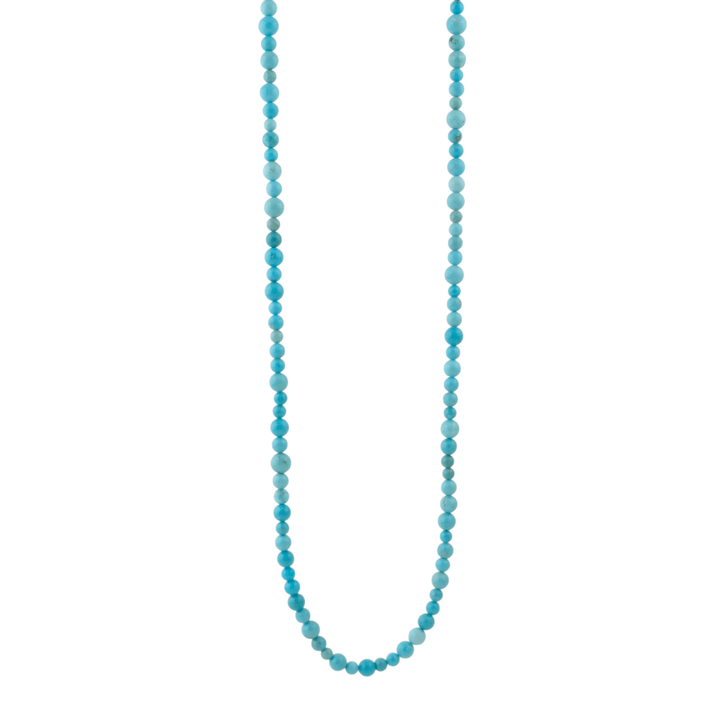 10k Gold Clasp x 33.5" Round Beaded Sleeping Beauty Turquoise Necklace - Kingdom Jewelry