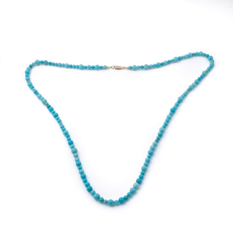 10k Gold Clasp x 33.5" Round Beaded Sleeping Beauty Turquoise Necklace - Kingdom Jewelry