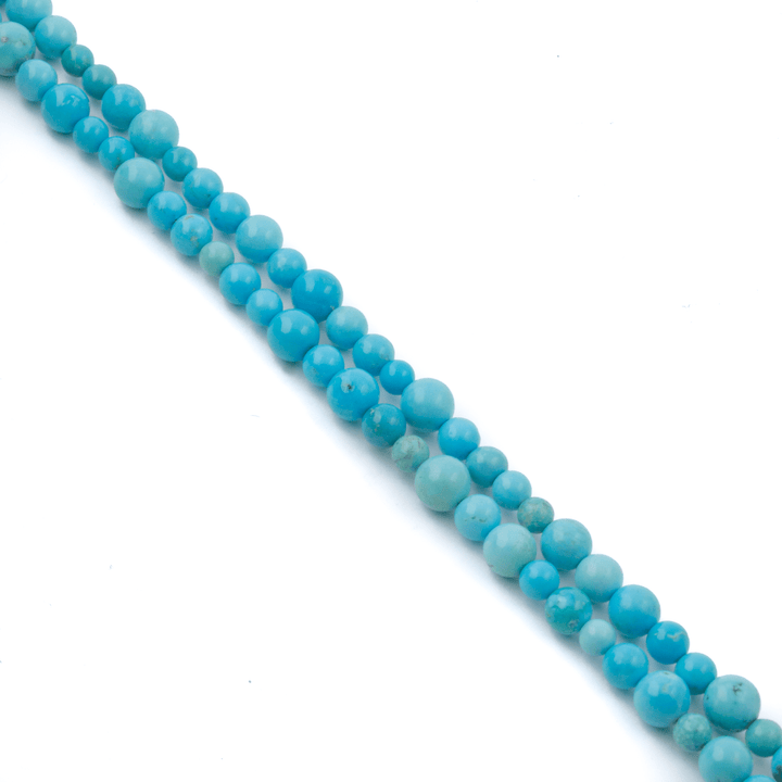 10k Gold Clasp x 33.5" Round Beaded Sleeping Beauty Turquoise Necklace - Kingdom Jewelry