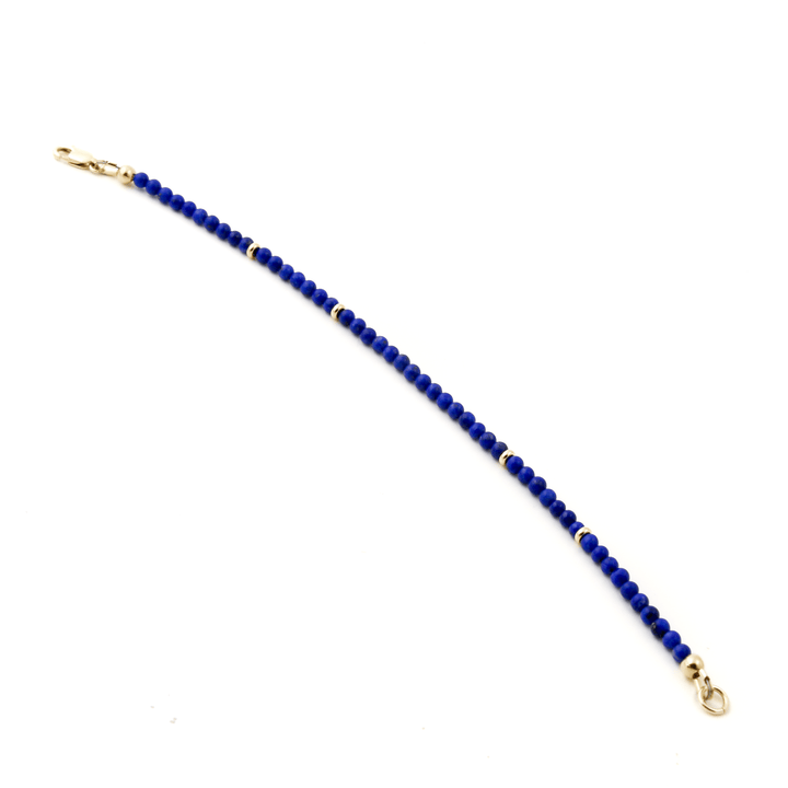 10k Gold Clasp x 3mm Round Lapis & 14k Beaded Bracelet - Kingdom Jewelry