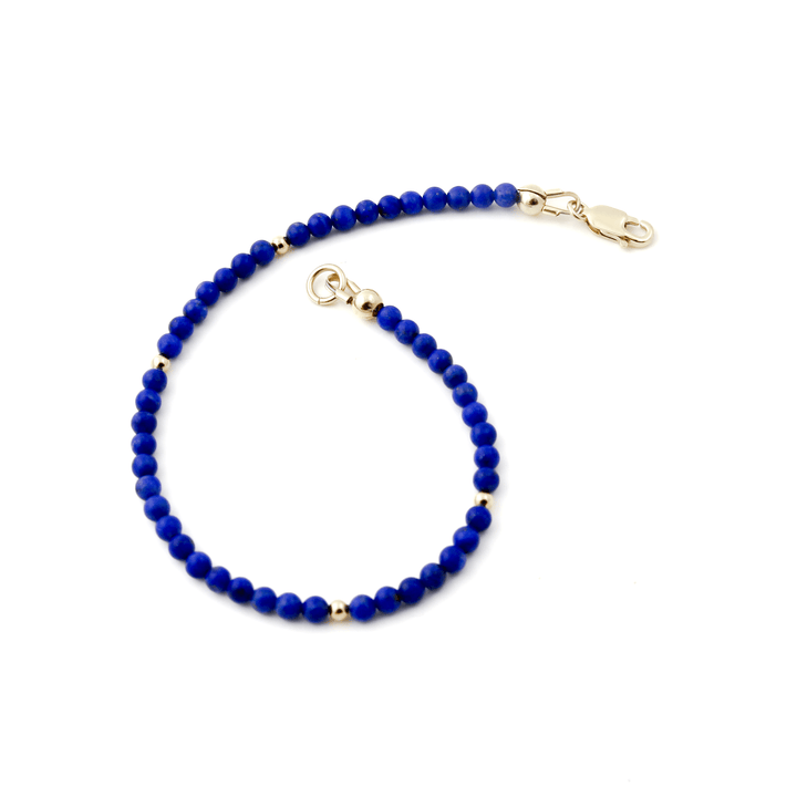 10k Gold Clasp x 3mm Round Lapis & 14k Beaded Bracelet - Kingdom Jewelry