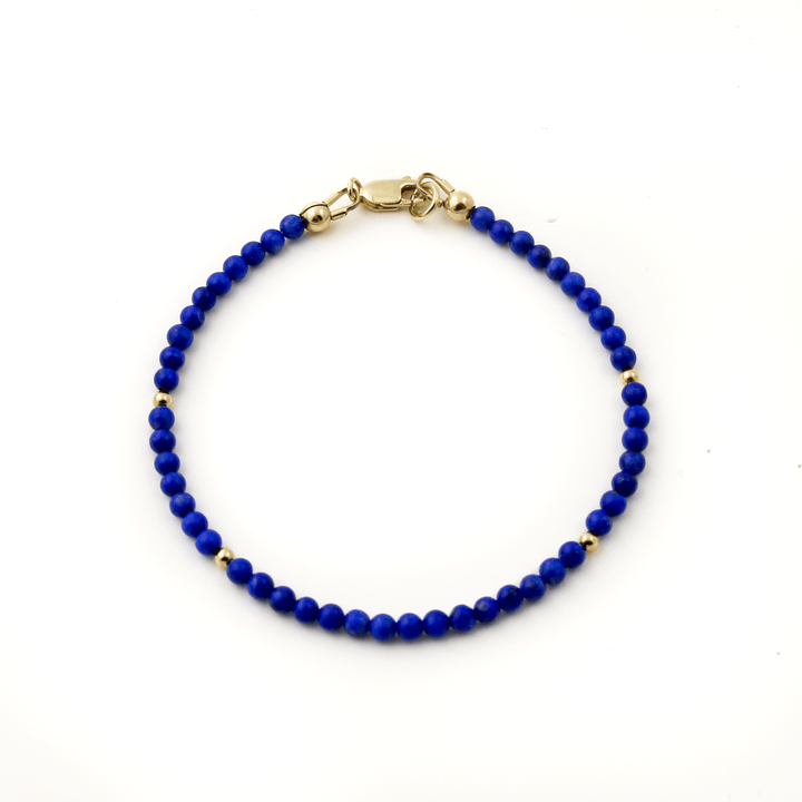10k Gold Clasp x 3mm Round Lapis & 14k Beaded Bracelet - Kingdom Jewelry