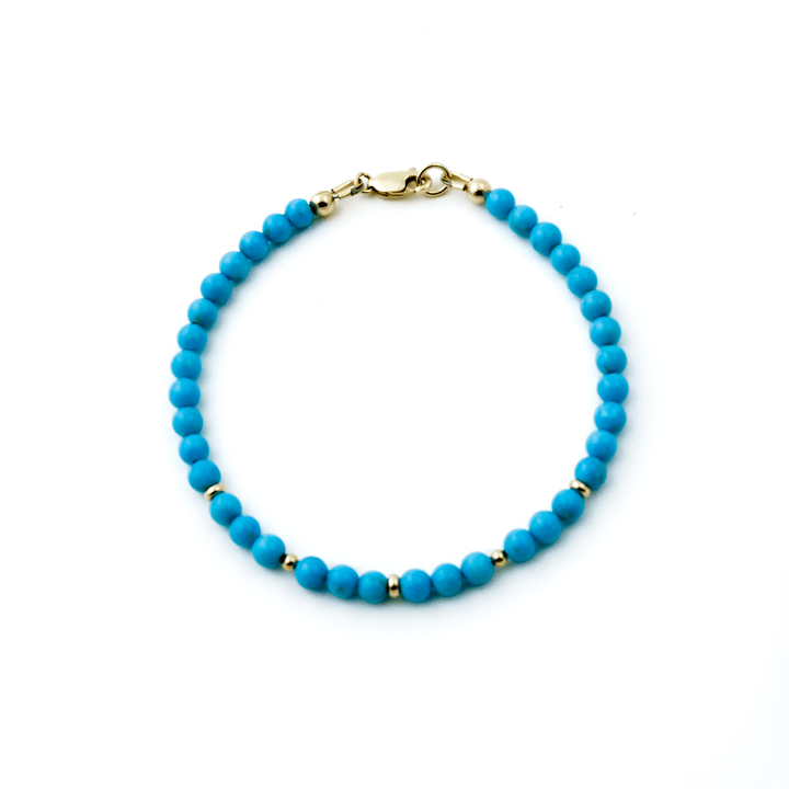 10k Gold Clasp x 5mm Round Turquoise & 14k Rondelle Beaded Bracelet - Kingdom Jewelry