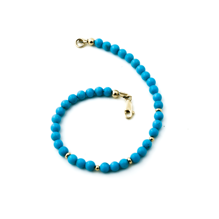 10k Gold Clasp x 5mm Round Turquoise & 14k Rondelle Beaded Bracelet - Kingdom Jewelry