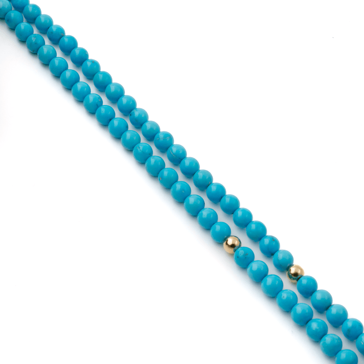 10k Gold Clasp x 6mm Sleeping Beauty Turquoise & 14k Round Beaded Strand Necklace - Kingdom Jewelry