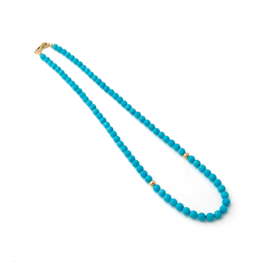 10k Gold Clasp x 6mm Sleeping Beauty Turquoise & 14k Round Beaded Strand Necklace - Kingdom Jewelry