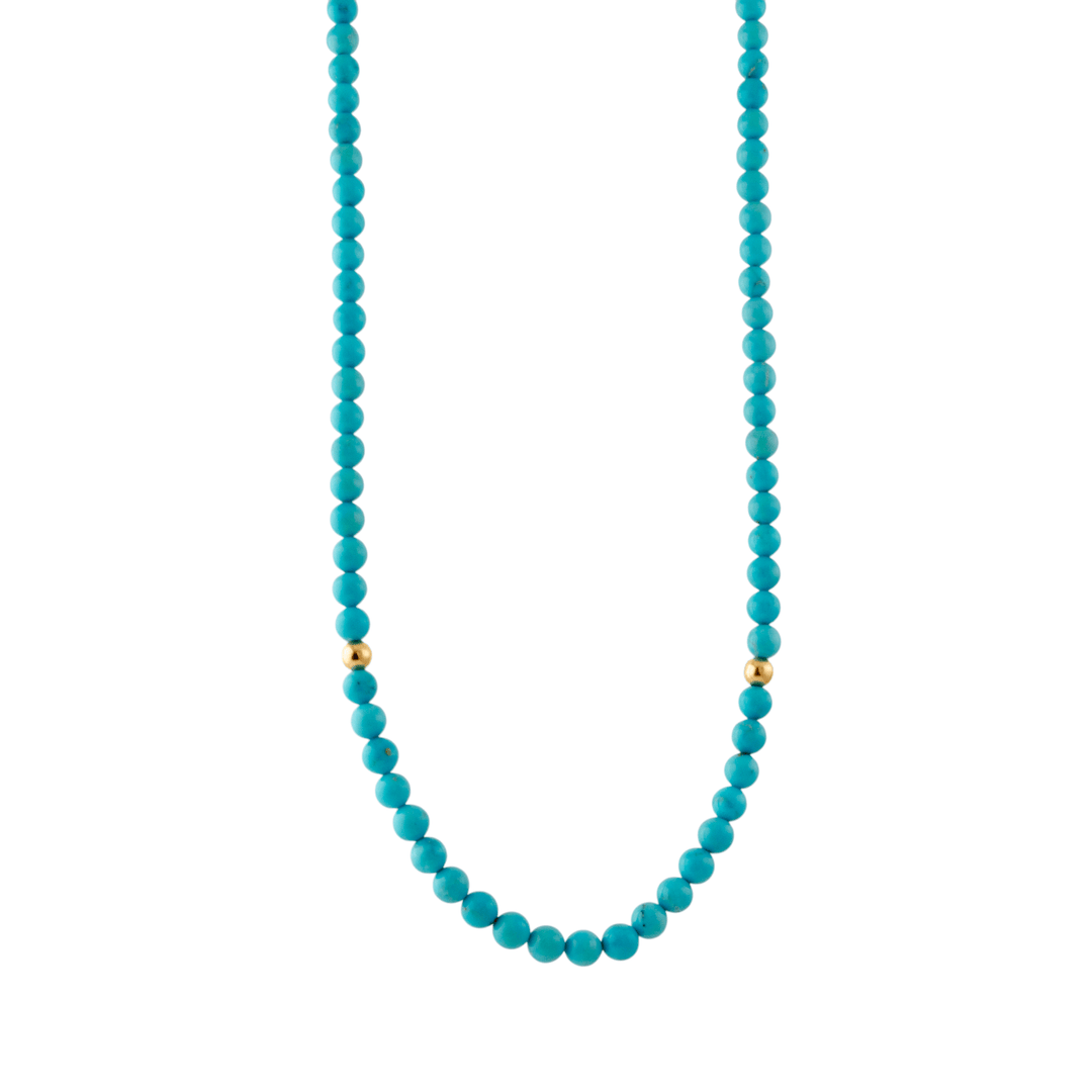 10k Gold Clasp x 6mm Sleeping Beauty Turquoise & 14k Round Beaded Strand Necklace - Kingdom Jewelry
