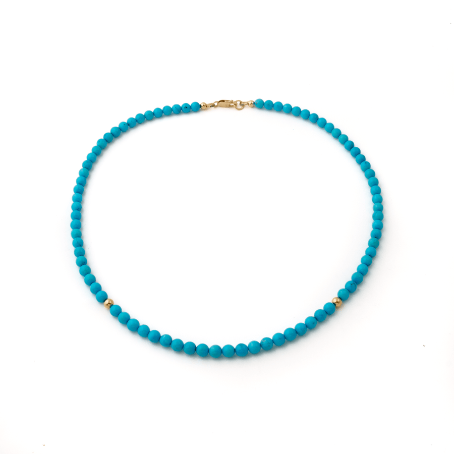 10k Gold Clasp x 6mm Sleeping Beauty Turquoise & 14k Round Beaded Strand Necklace - Kingdom Jewelry
