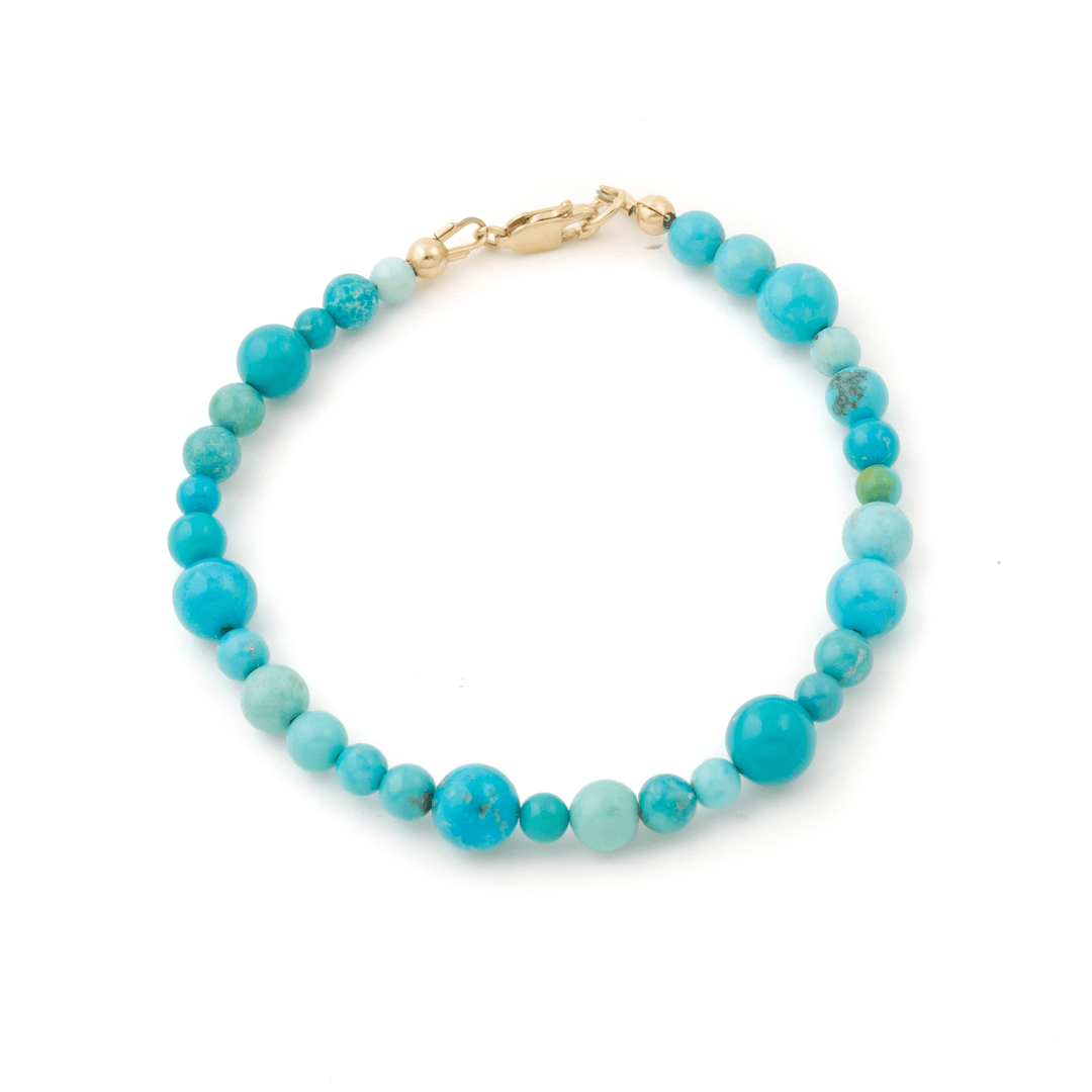 10k Gold Clasp x Mixed Kingman & Sleeping Beauty Turquoise Gem Bead Bracelets - Kingdom Jewelry