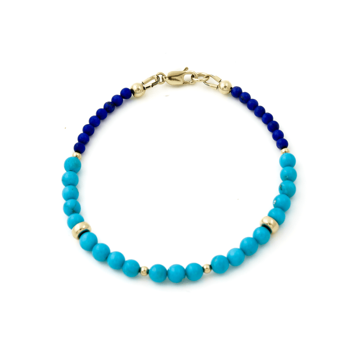 10k Gold Clasp x Mixed Round Turquoise & Lapis Beaded Bracelet - Kingdom Jewelry