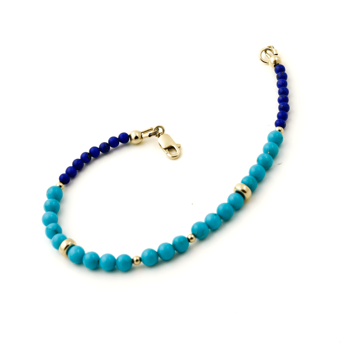 10k Gold Clasp x Mixed Round Turquoise & Lapis Beaded Bracelet - Kingdom Jewelry