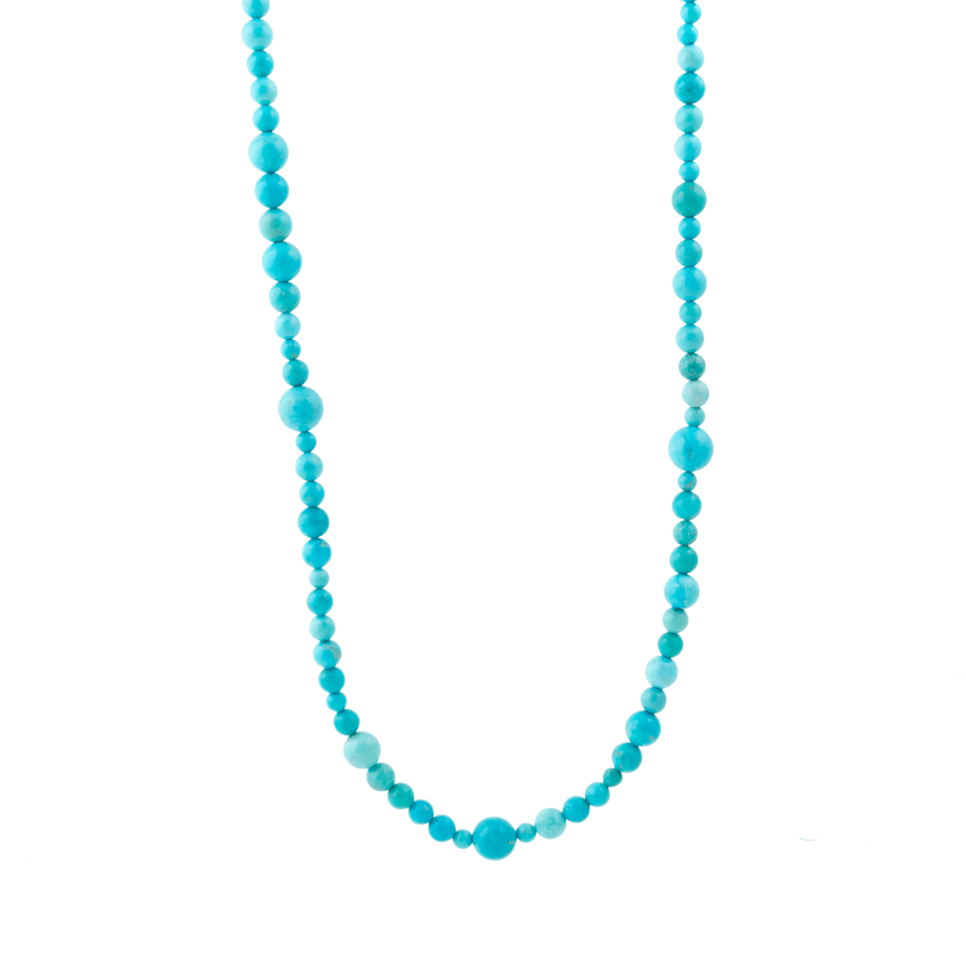 10k Gold Clasp x Varied Round Sleeping Beauty Turquoise Gem Strand Necklace - Kingdom Jewelry