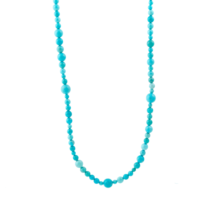 10k Gold Clasp x Varied Round Sleeping Beauty Turquoise Gem Strand Necklace - Kingdom Jewelry