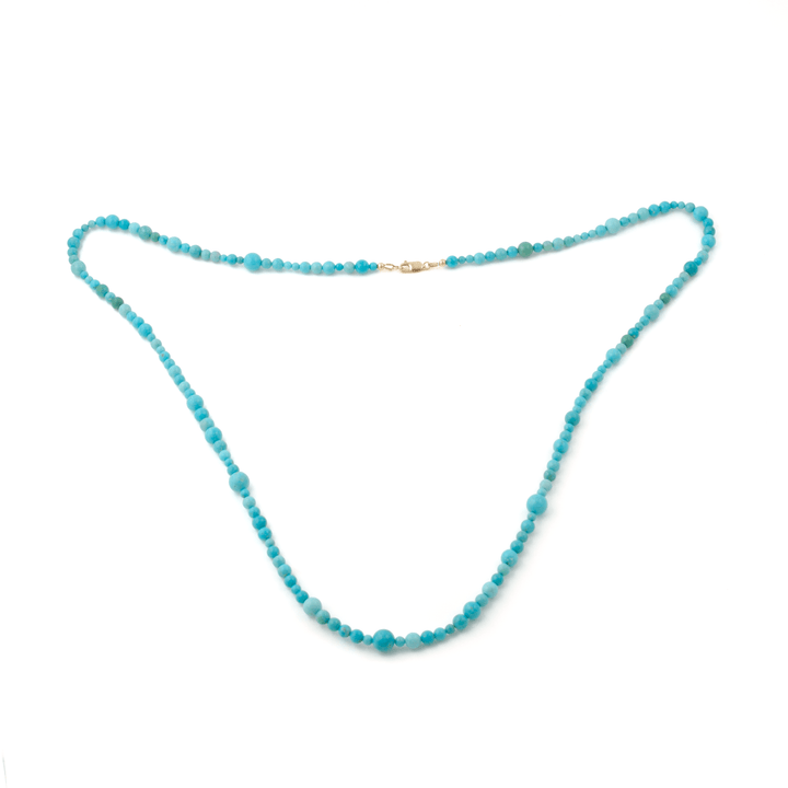10k Gold Clasp x Varied Round Sleeping Beauty Turquoise Gem Strand Necklace - Kingdom Jewelry