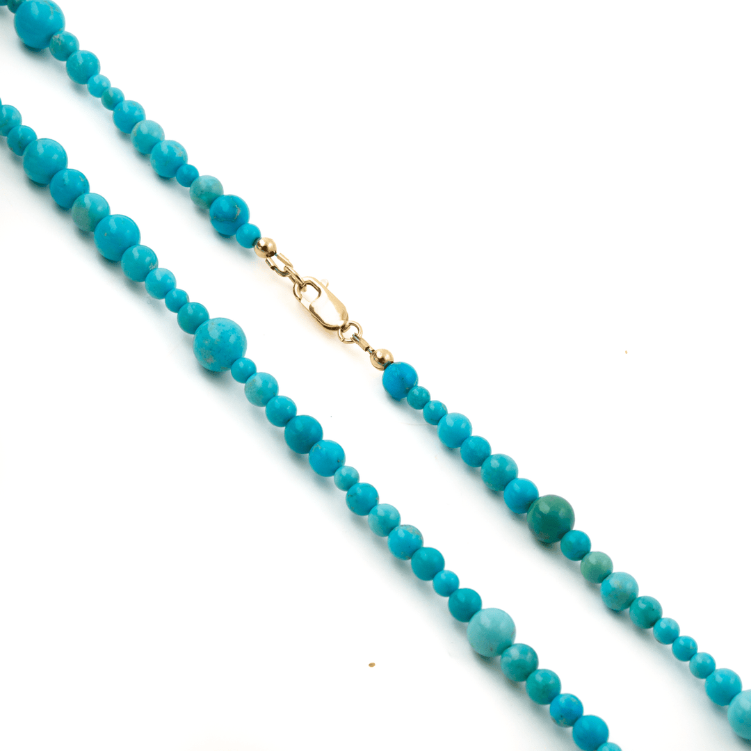 10k Gold Clasp x Varied Round Sleeping Beauty Turquoise Gem Strand Necklace - Kingdom Jewelry