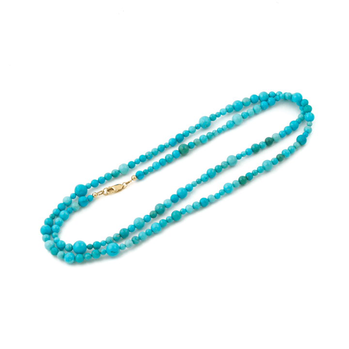 10k Gold Clasp x Varied Round Sleeping Beauty Turquoise Gem Strand Necklace - Kingdom Jewelry