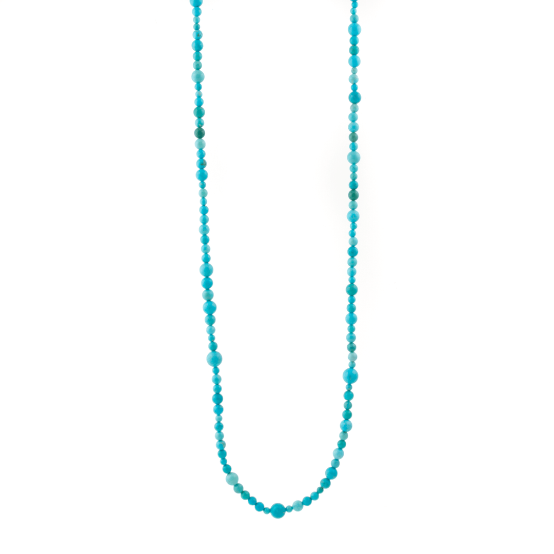 10k Gold Clasp x Varied Round Sleeping Beauty Turquoise Gem Strand Necklace - Kingdom Jewelry