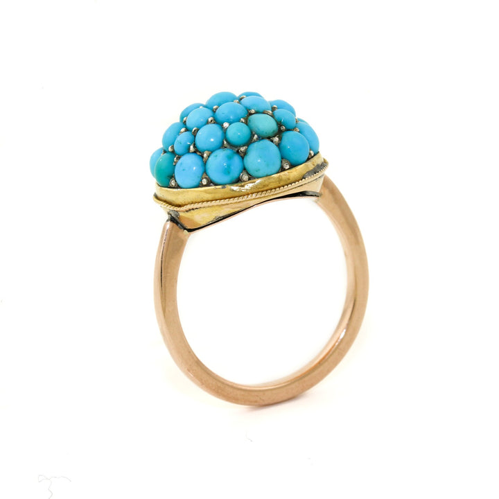 10k Gold x 15mm Sleeping Beauty Turquoise Cluster Ball Signet - Kingdom Jewelry