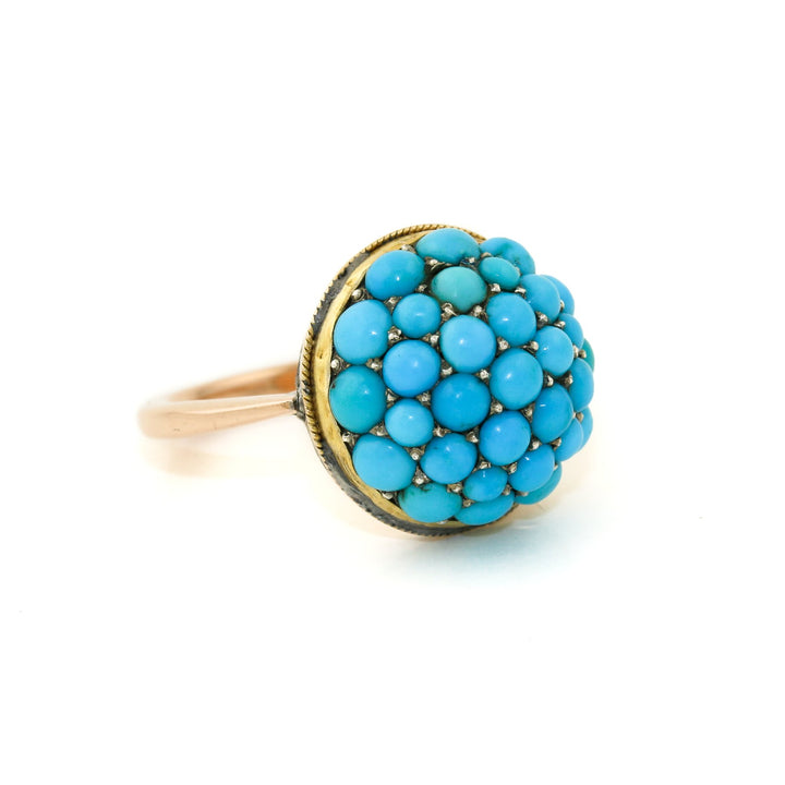 10k Gold x 15mm Sleeping Beauty Turquoise Cluster Ball Signet - Kingdom Jewelry