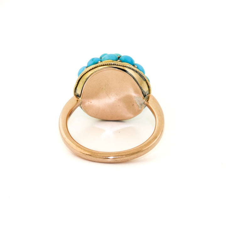 10k Gold x 15mm Sleeping Beauty Turquoise Cluster Ball Signet - Kingdom Jewelry