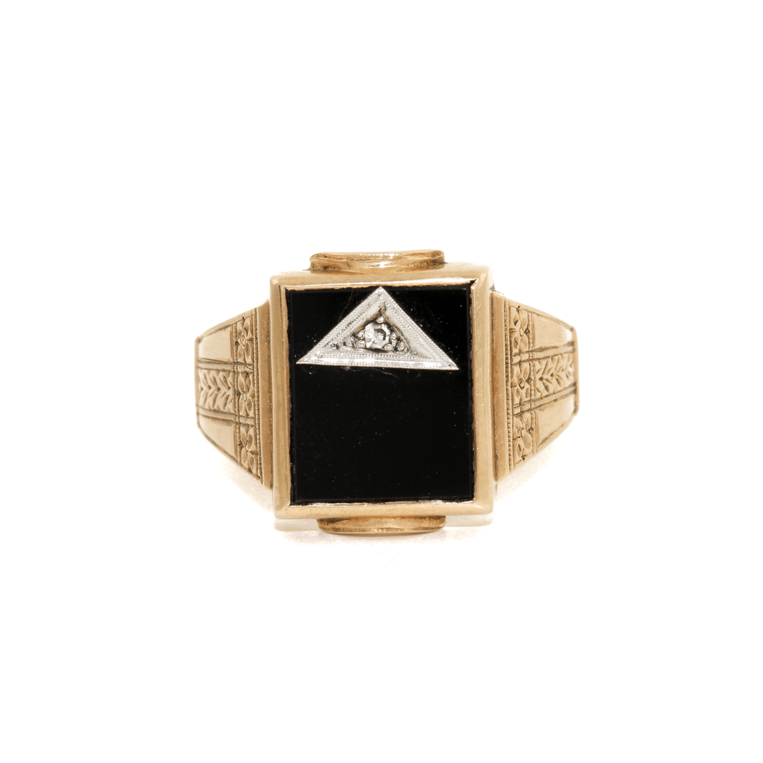 10k Gold x 1940's Art - Deco Black Onyx & Diamond Signet - Kingdom Jewelry