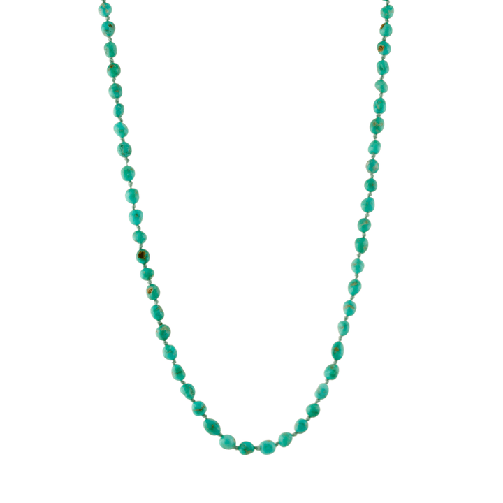 10k Gold x 5mm Natural Sonoran Turquoise Knotted Strand Necklace - Kingdom Jewelry