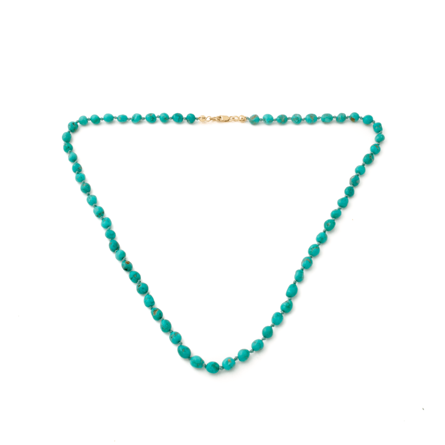 10k Gold x 5mm Natural Sonoran Turquoise Knotted Strand Necklace - Kingdom Jewelry