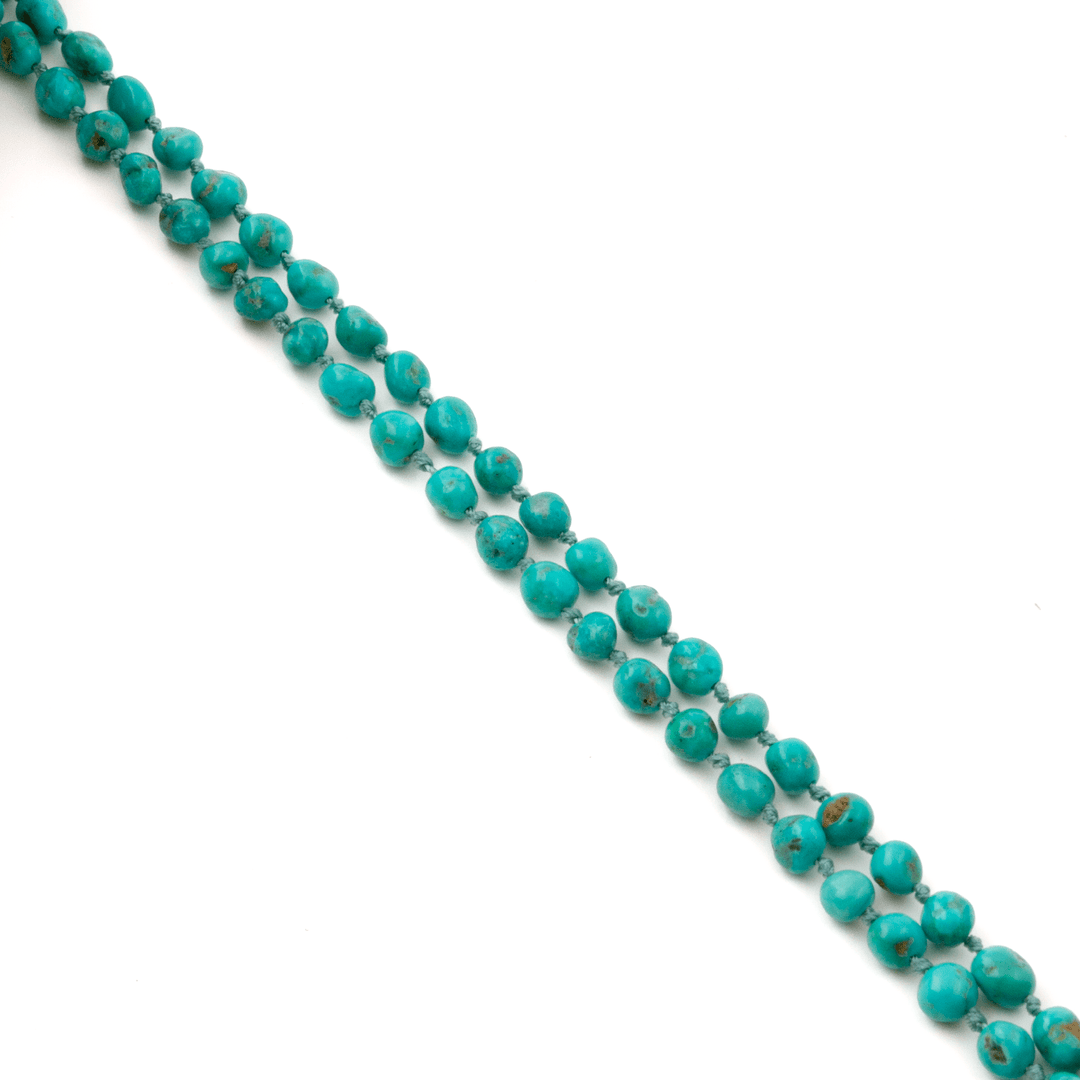 10k Gold x 5mm Natural Sonoran Turquoise Knotted Strand Necklace - Kingdom Jewelry