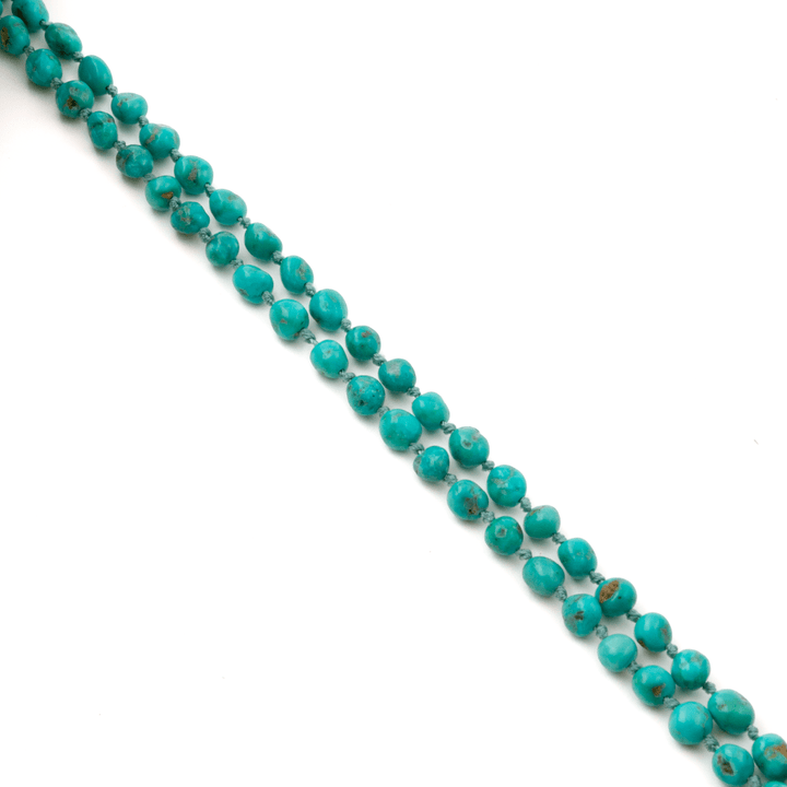 10k Gold x 5mm Natural Sonoran Turquoise Knotted Strand Necklace - Kingdom Jewelry