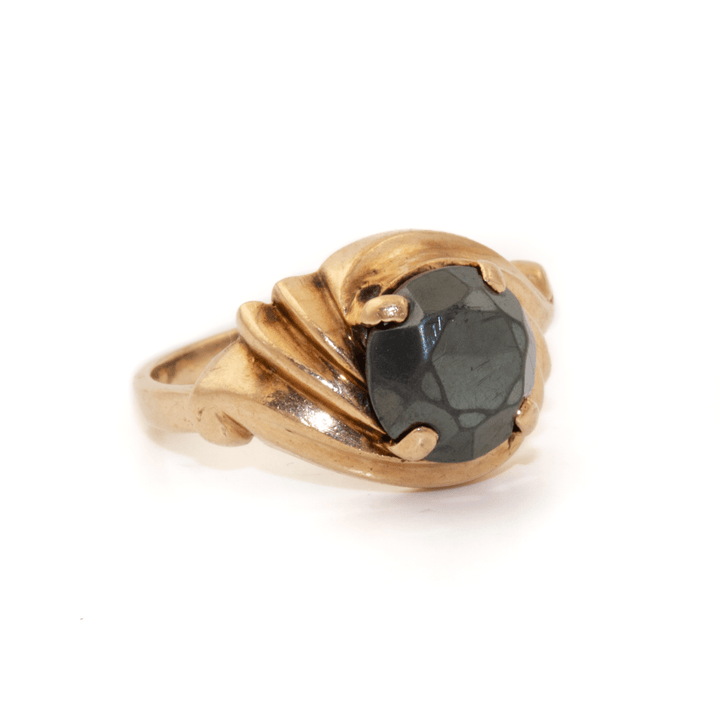 10k Gold x Abstract Rose - Cut Hematite Signet - Kingdom Jewelry
