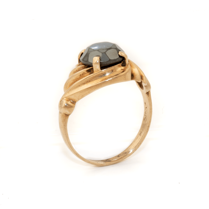 10k Gold x Abstract Rose - Cut Hematite Signet - Kingdom Jewelry