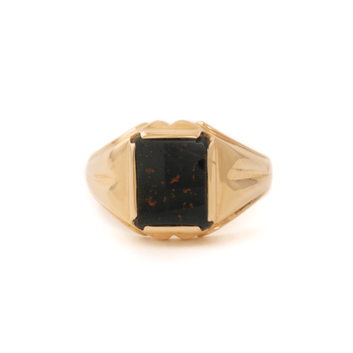 10k Gold x Antique Bloodstone Squared Signet - Kingdom Jewelry