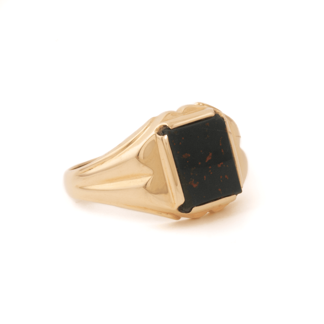 10k Gold x Antique Bloodstone Squared Signet - Kingdom Jewelry