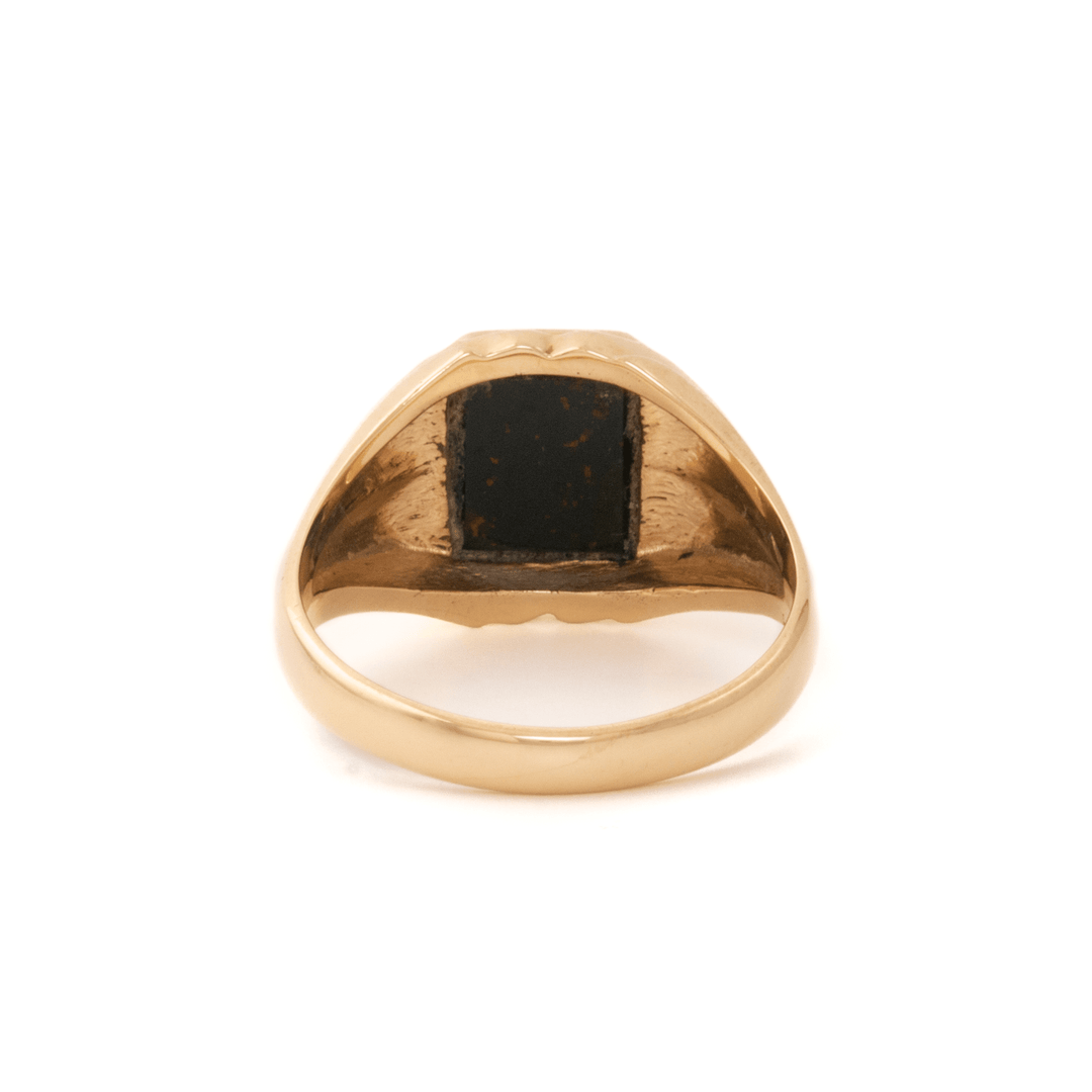 10k Gold x Antique Bloodstone Squared Signet - Kingdom Jewelry