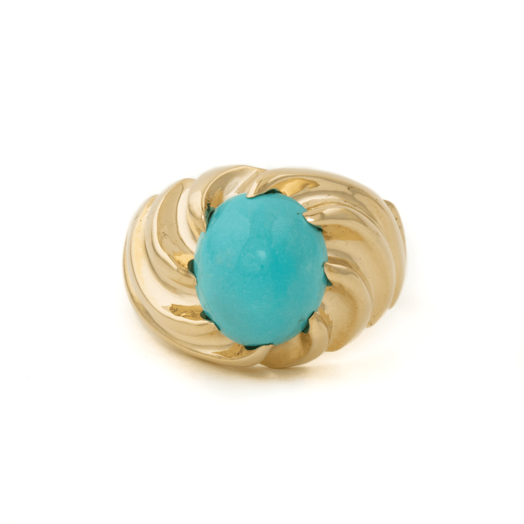 10k Gold x Classic 1980's Persian Turquoise Cruller - Style Cocktail Signet - Kingdom Jewelry