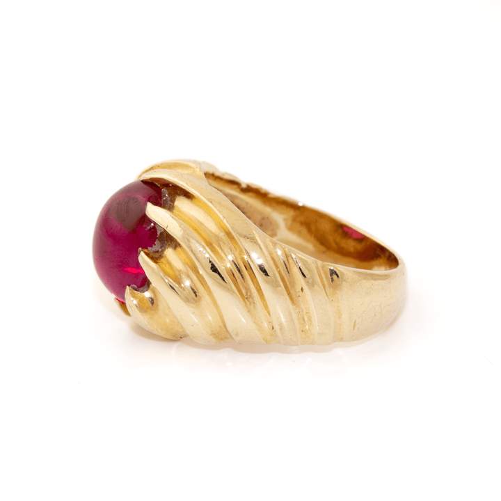 10k Gold x Classic 1980's Synthetic Ruby Croissant Cocktail Ring - Kingdom Jewelry