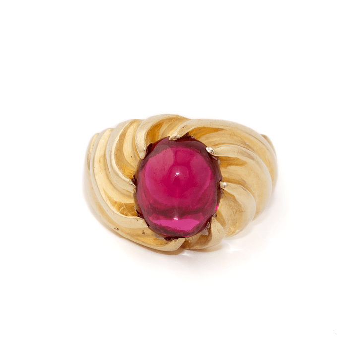 10k Gold x Classic 1980's Synthetic Ruby Croissant Cocktail Ring - Kingdom Jewelry