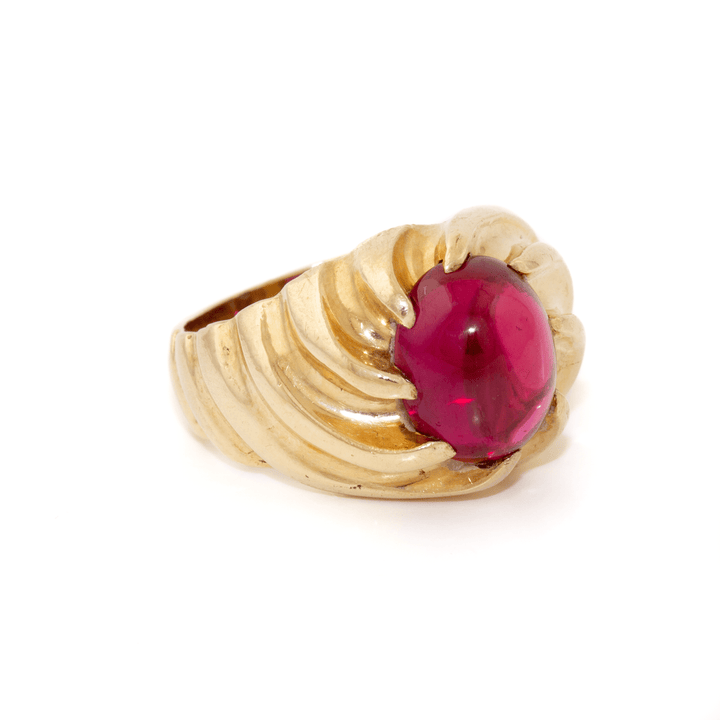 10k Gold x Classic 1980's Synthetic Ruby Croissant Cocktail Ring - Kingdom Jewelry