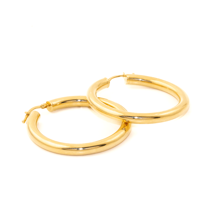 10k Gold x Classic Semi - Hollow Midi Tube Hoops - Kingdom Jewelry