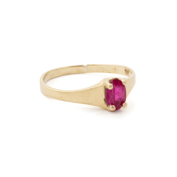 10k Gold x Classic Tapered Synthetic Ruby Solitaire - Kingdom Jewelry