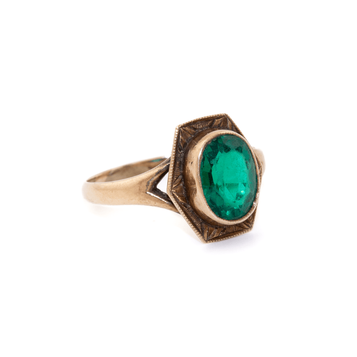 10k Gold x Edwardian Oval Green Glass Signet - Kingdom Jewelry
