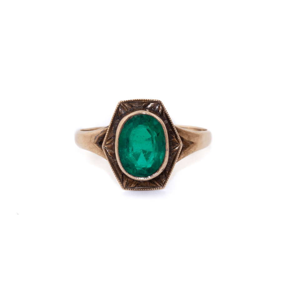 10k Gold x Edwardian Oval Green Glass Signet - Kingdom Jewelry