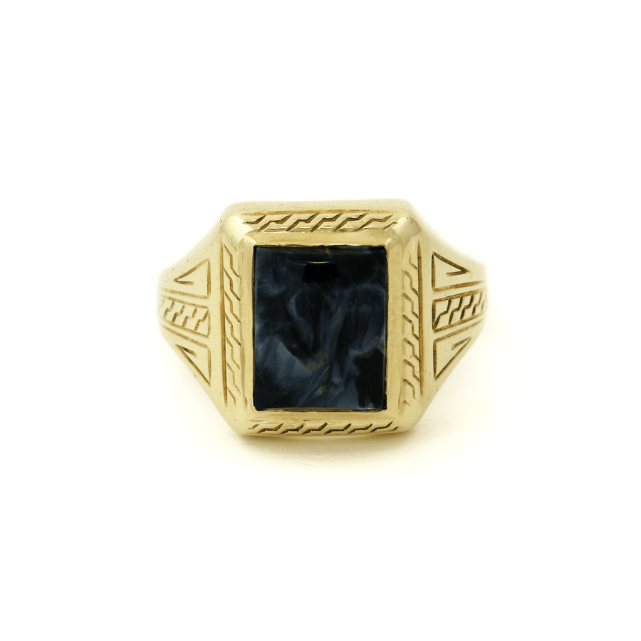 10k Gold x Etched Pietersite Cushion Cocktail Ring - Kingdom Jewelry