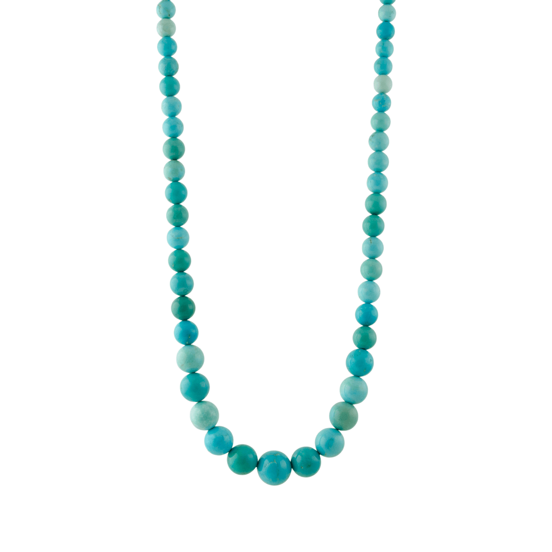 10k Gold x Graduated Sleeping Beauty Turquoise Round Beaded Strand - Kingdom Jewelry