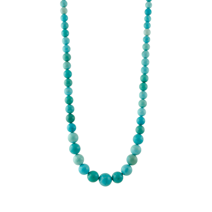 10k Gold x Graduated Sleeping Beauty Turquoise Round Beaded Strand - Kingdom Jewelry