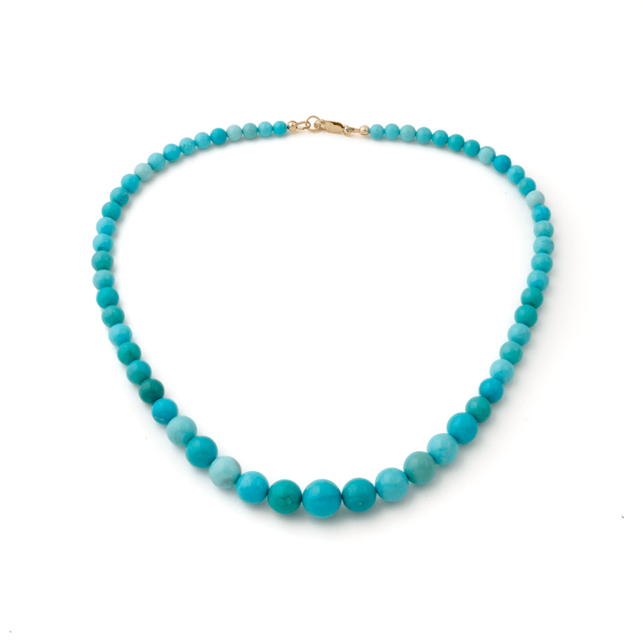 10k Gold x Graduated Sleeping Beauty Turquoise Round Beaded Strand - Kingdom Jewelry