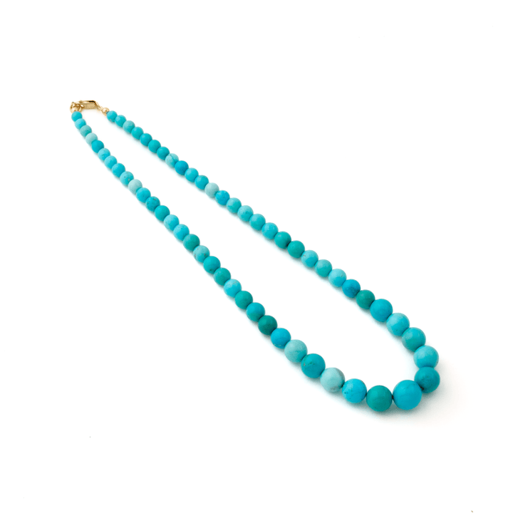 10k Gold x Graduated Sleeping Beauty Turquoise Round Beaded Strand - Kingdom Jewelry