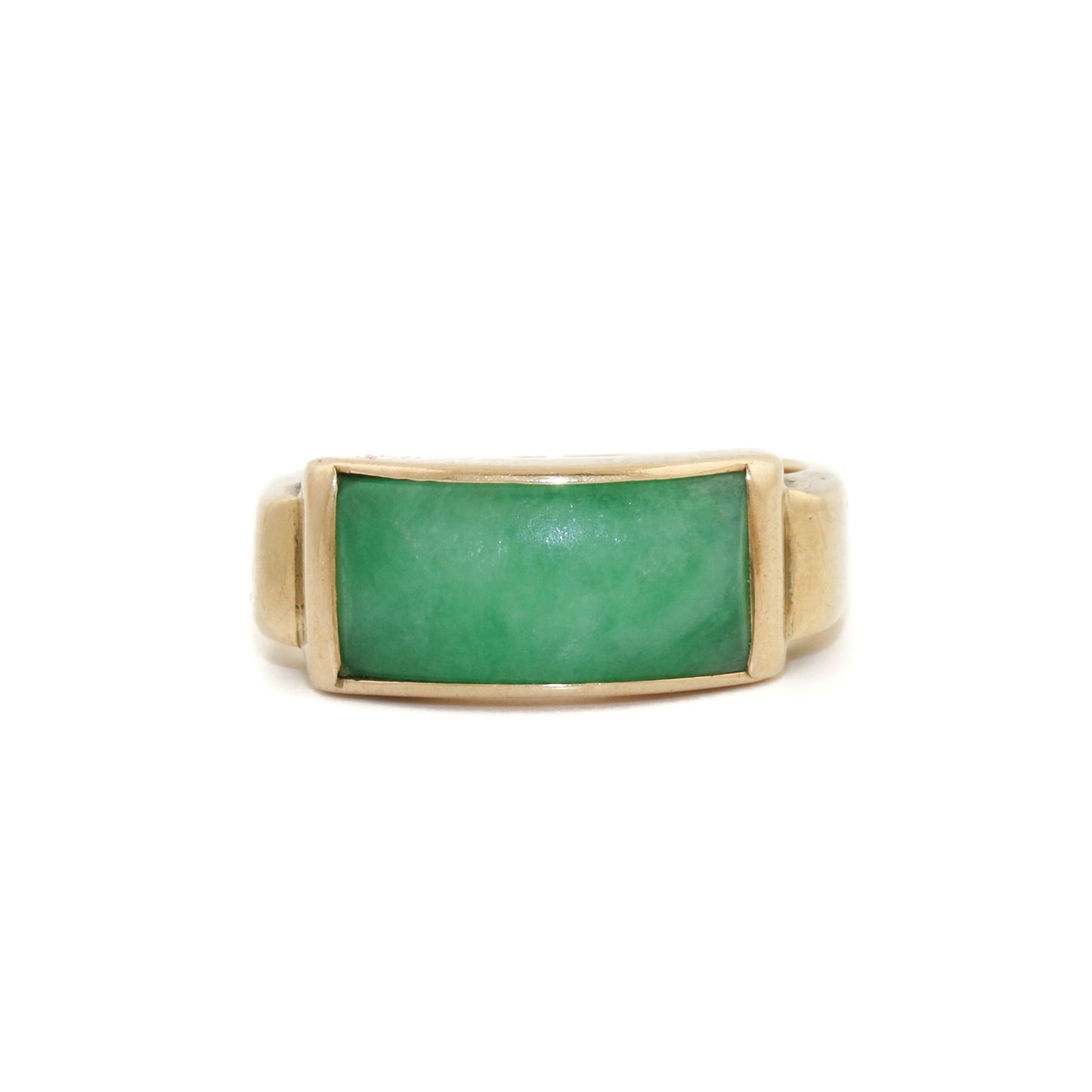 10k Gold x Green Jade Rectangle Signet Band - Kingdom Jewelry