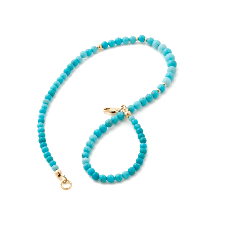 10k Gold x Natural 6.5mm Sleeping Beauty Turquoise Round Beaded Strand - Kingdom Jewelry